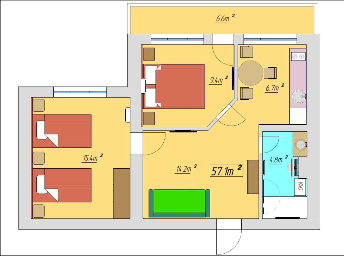 Трехкомнатная квартира посуточно, Бассейная 19, Киев - KV859 | Partner  Guest House